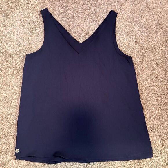 Lilly Pulitzer Florin Sleeveless V-Neck Top Reversible Medium Navy Blue - Picture 3 of 4